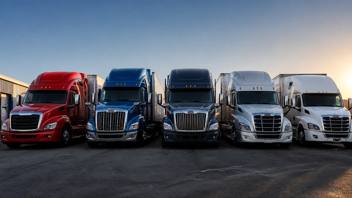 Lineup of mixed-fleet heavy-duty trucks